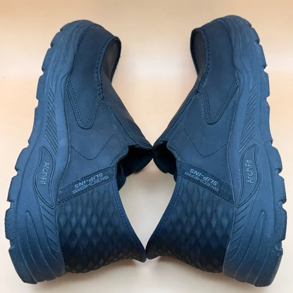 Skechers Relaxed Arch Fit Slip-Ins Motley Leather Milo Black Sneakers Men’s 13WW - Picture 7 of 10